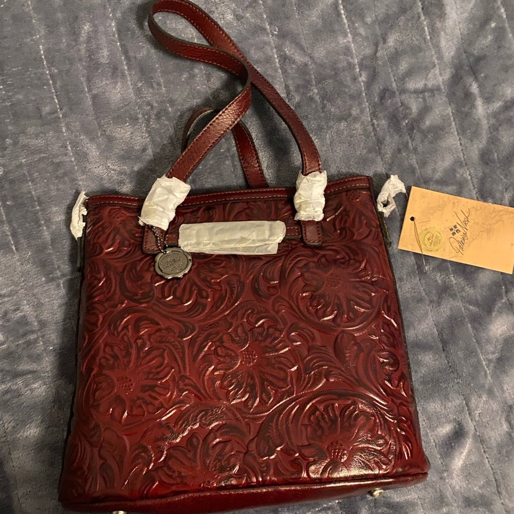 Embossed Red Leather Tote Bag